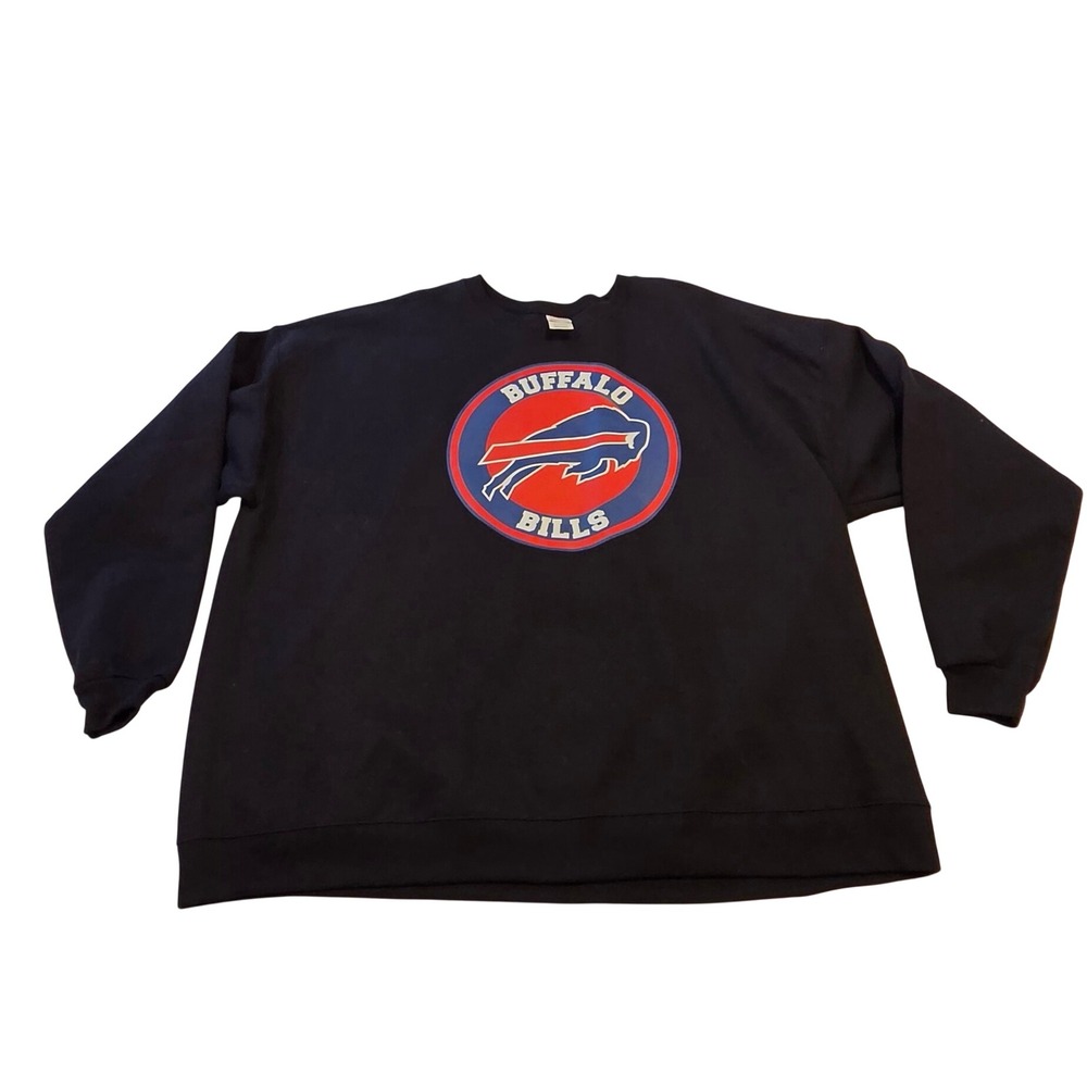Hanes Sweatshirt Mens 3XL Black Excellent Buffalo Bills NFL Logo Crewneck